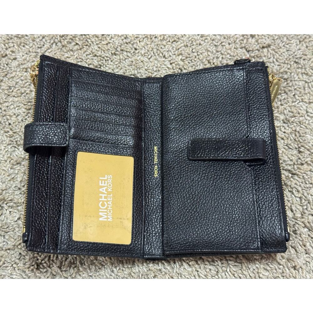 Michael Kors Jet Set Travel Large Pebbled Leather Wallet Clutch Black - Picture 5 of 8
